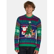 Rudolph \u0026 Santa Men's and Big Men’s Under the Tree Ugly Christmas Sweater, Sizes S-3XL